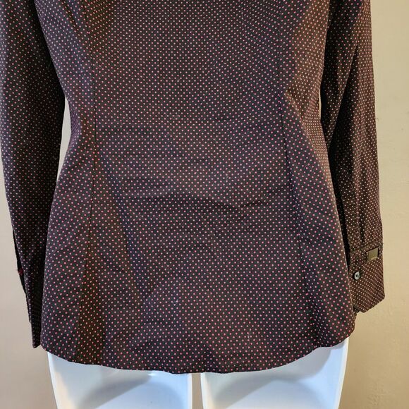 Express Design Studio Womens Top Size M Black Purple Polka Dot Button Up Stretch - Picture 10 of 10
